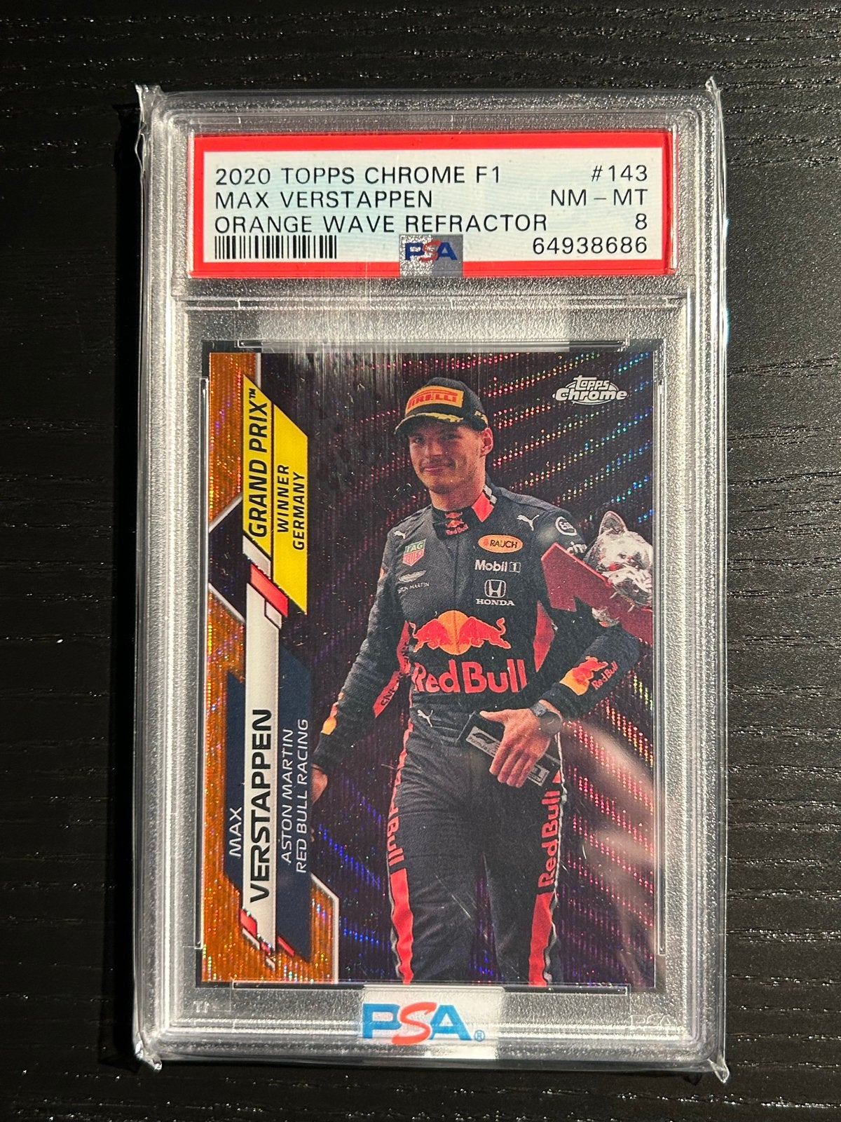 Max Verstappen Topps Chrome F1 Orange Wave Refractor PSA 8, Ophalen of Verzenden, Nieuw, Formule 1