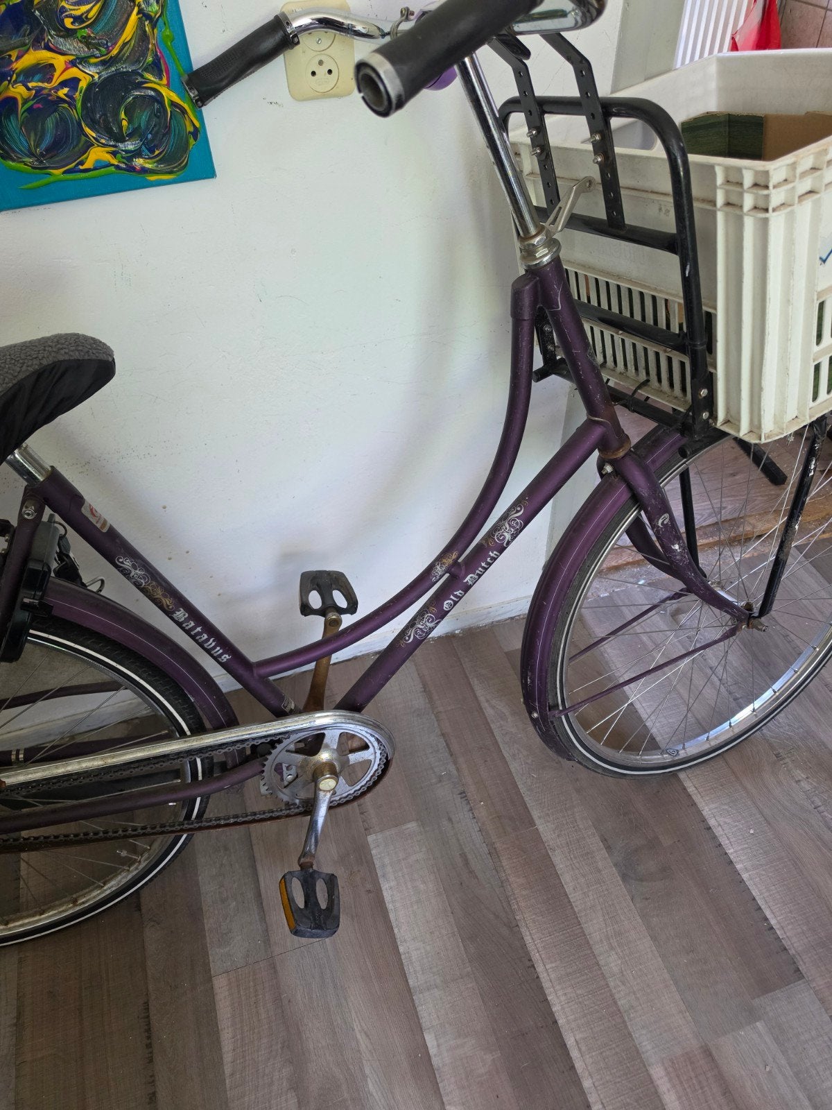 Batavus Old Dutch damesfiets met krat - Paars, Ophalen, Terugtraprem, Batavus, 53 tot 56 cm