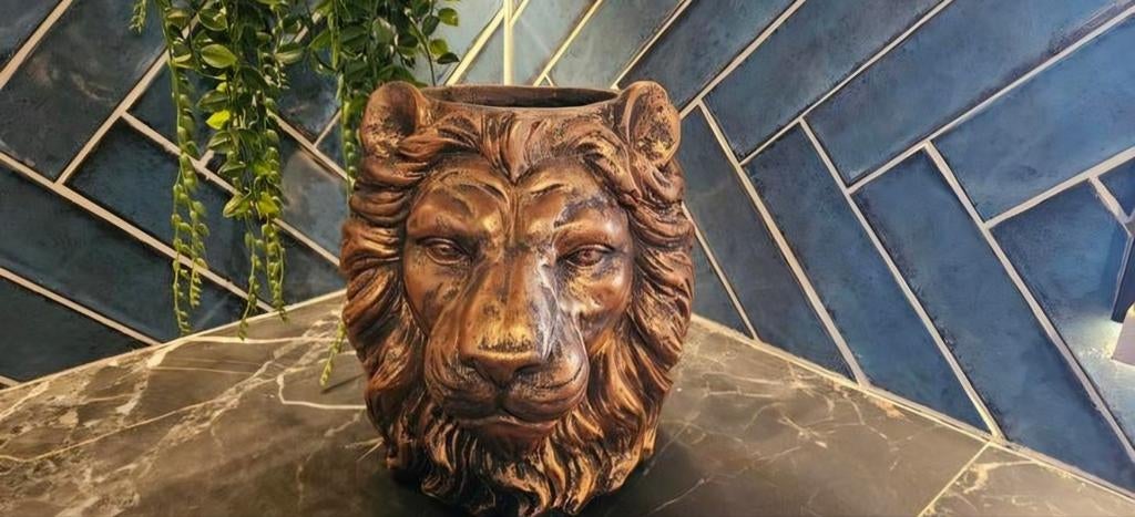 Unieke Leeuwenkop Bloempot - Bronskleurig, Ophalen, Overige materialen, Overige kleuren, 50 tot 75 cm