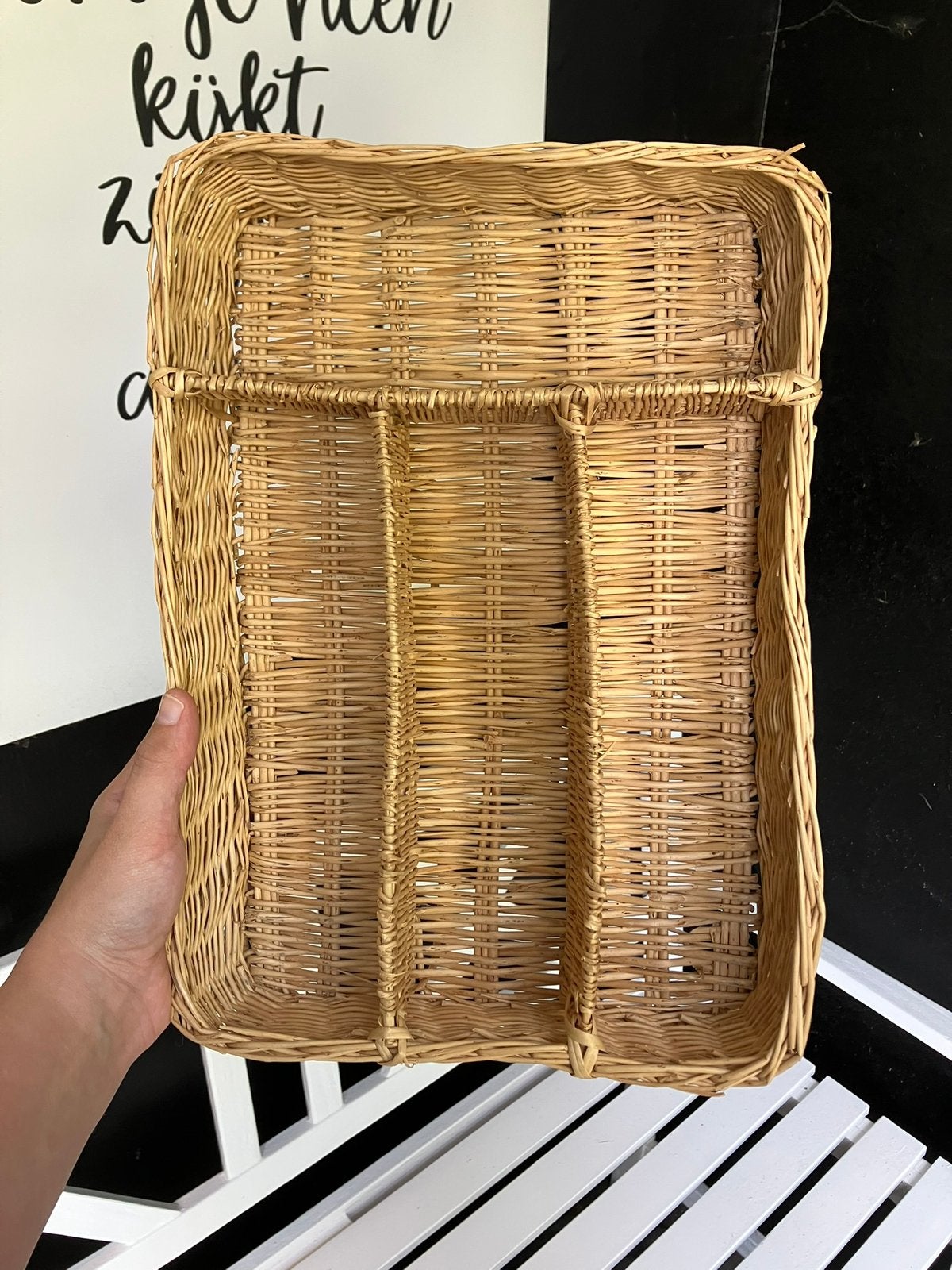 Riet rieten rotan bestekmand bestekbak bruin bestek, Huis en Inrichting, Ophalen of Verzenden, Zo goed als nieuw, Rond, Riet