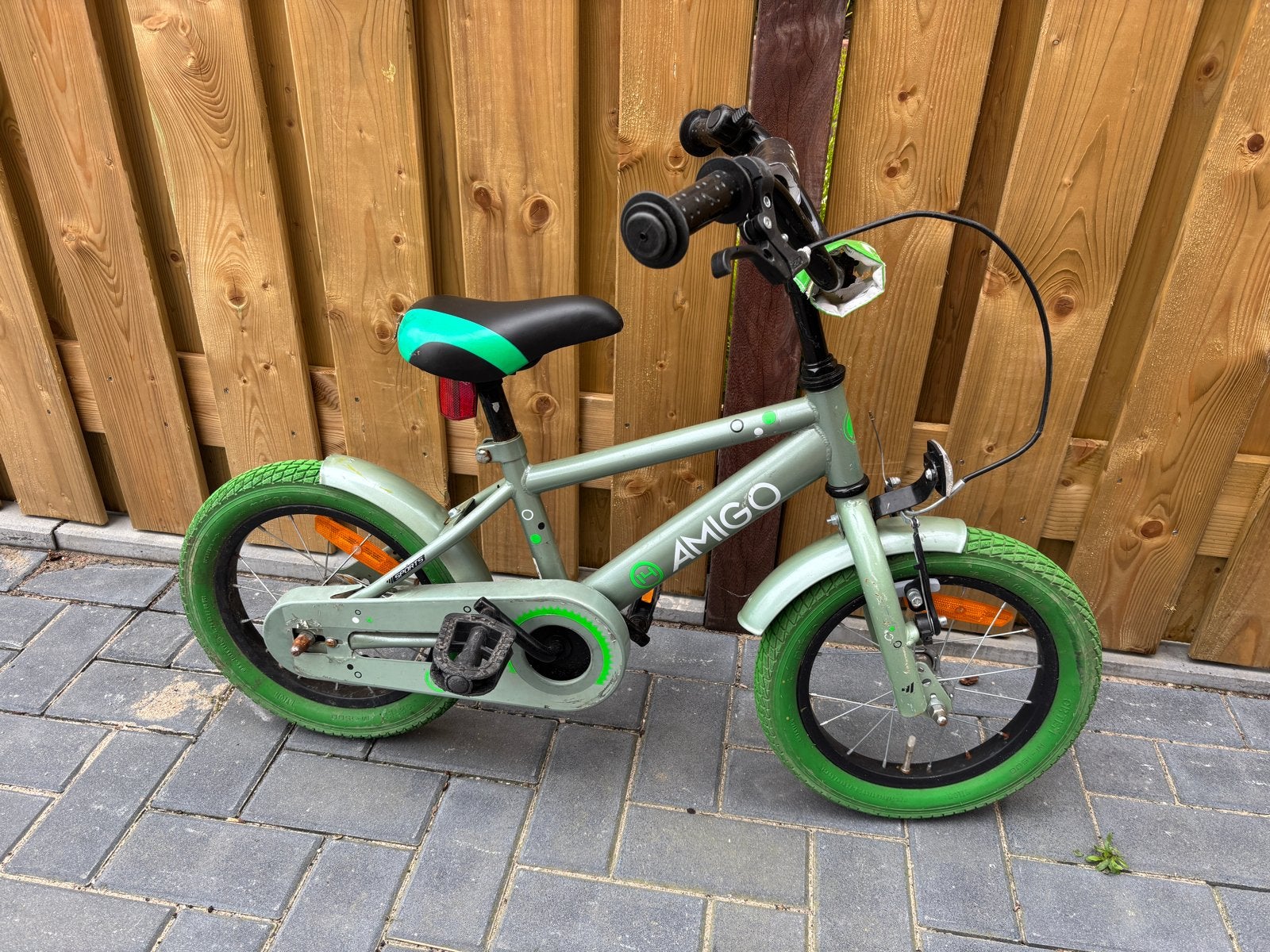 Amigo Jongensfiets 14 inch - Groen met zijwieltjes, Fietsen en Brommers, Fietsen | Kinderfietsjes, Ophalen, Zijwieltjes, Gebruikt