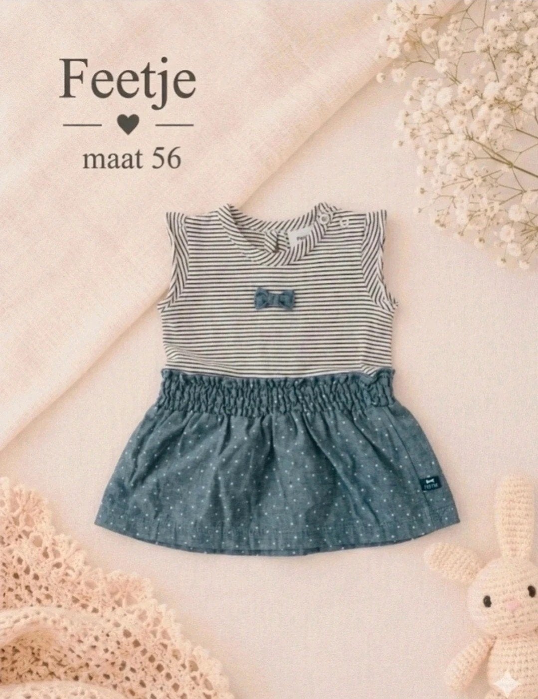 Feetje Jurkje Maat 56 - Gestreepte Top met Stippen Rokje, Meisje, Jurkje of Rokje, Ophalen of Verzenden, Zo goed als nieuw