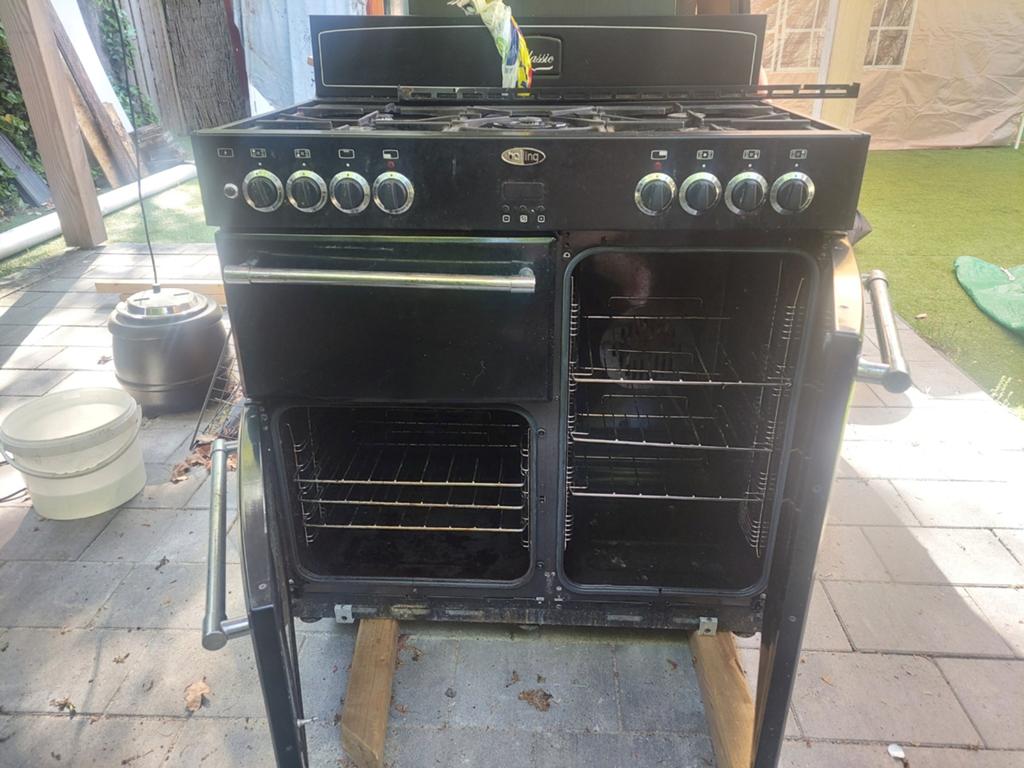 Gratis, Belling gasfornuis met dubbele oven - Zwart, Witgoed en Apparatuur, Fornuizen, Ophalen, Gebruikt, 60 cm of meer, Gas