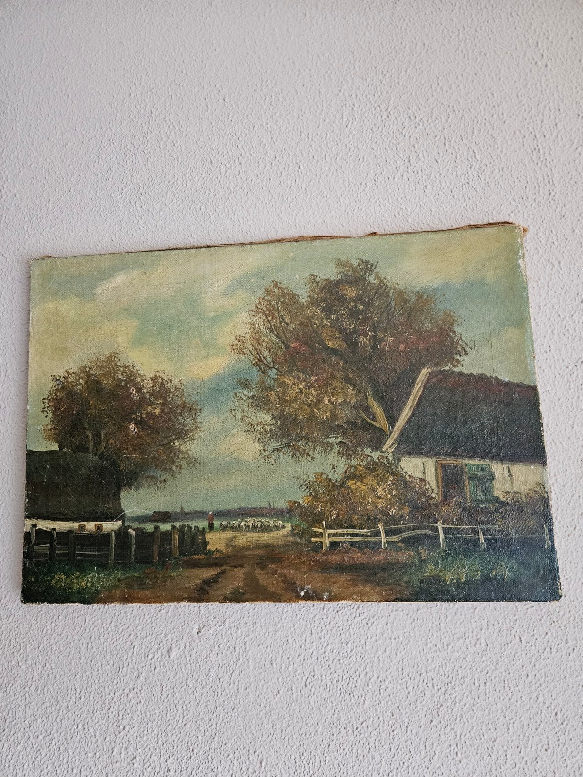 Oud Hollands Landschap Schilderij - Olieverf op Doek, Antiek en Kunst, Doek, Oud hollands, Ophalen of Verzenden, Landschap