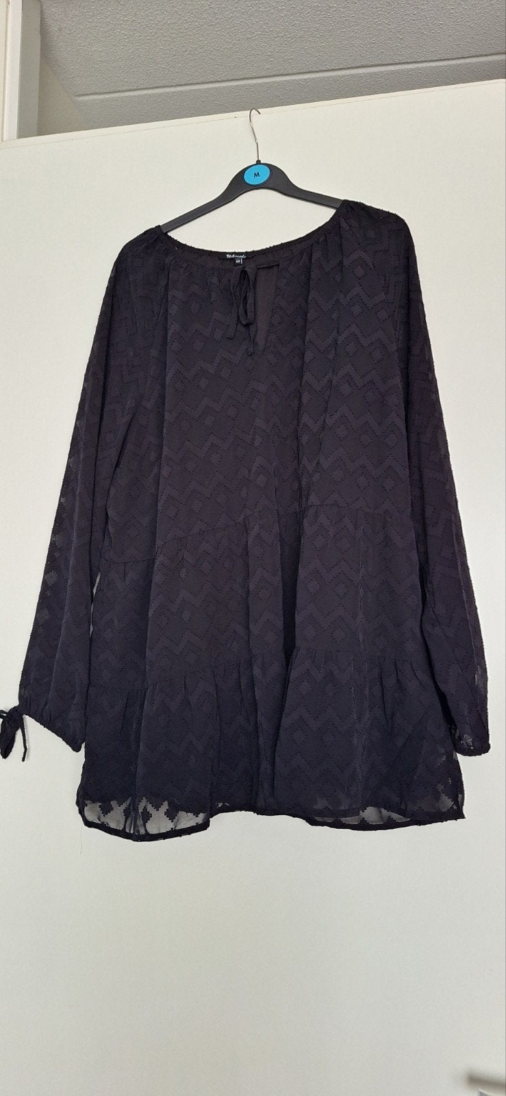 MS Mode Tuniek/Blouse Zwart Kantlook Dubbele Voering Maat 48, Verzenden, Zwart, Maat 46/48 (XL) of groter, Zo goed als nieuw