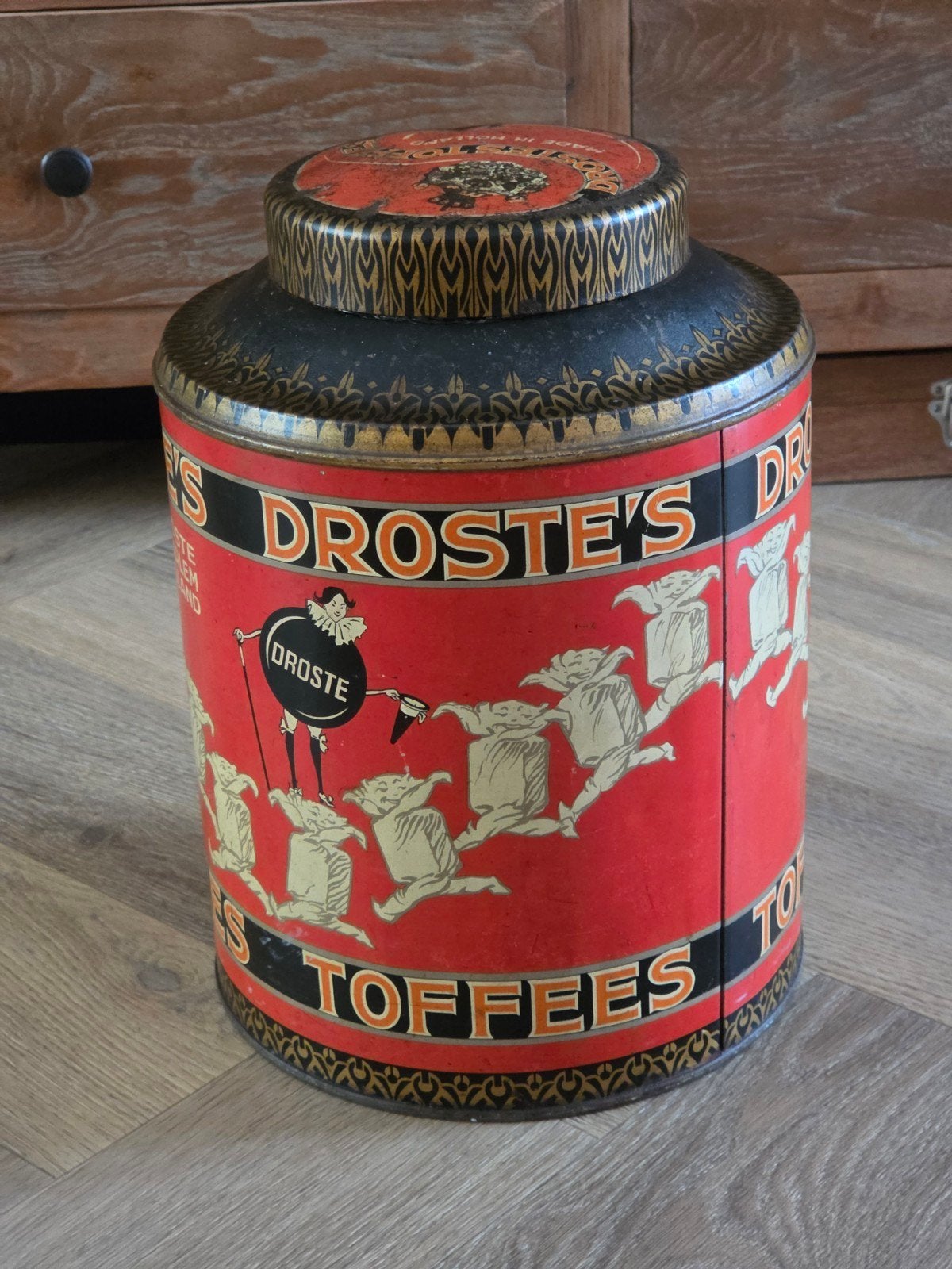 Droste Toffees blik Tonnetje, Ophalen of Verzenden, Gebruikt, Overige, Droste