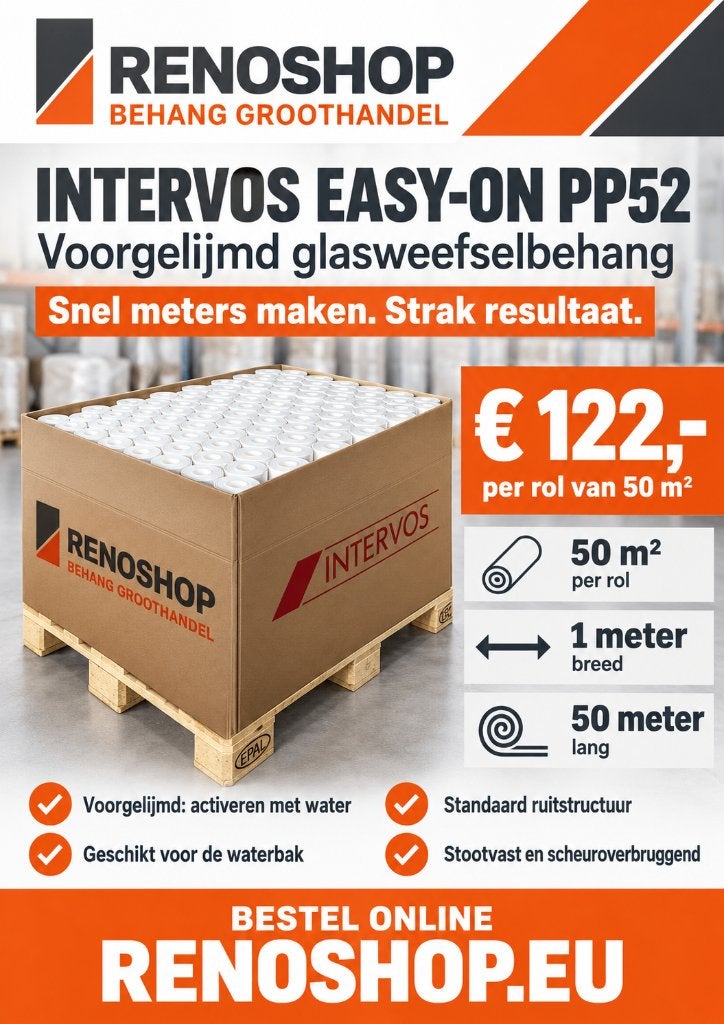 Intervos easy on pp52 voorgelijmd glasweefselbehang, Ophalen, Overige merken, Wit, 25 tot 50 m²