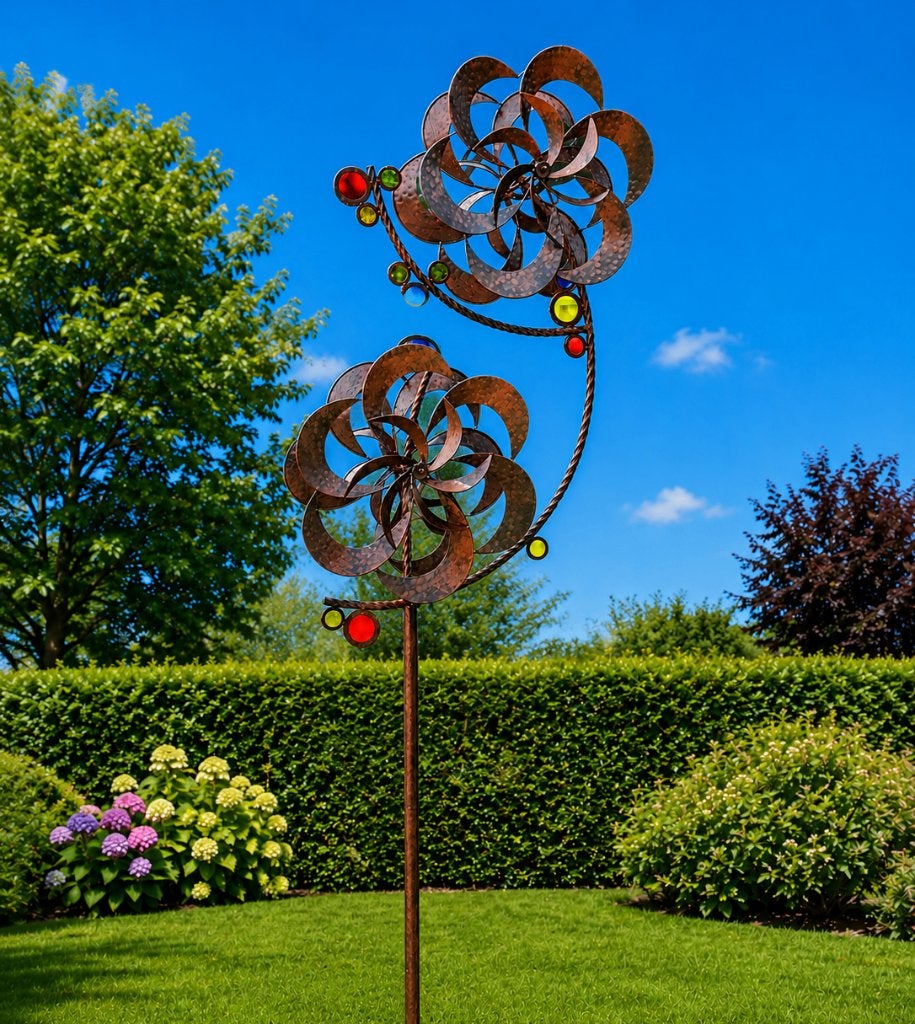 windmolen / DUBBELE BLOEM/windspinner, Huis en tuin decoratie Marie, Nieuw, Info@huisentuindecoratiemarie.nl, Peize