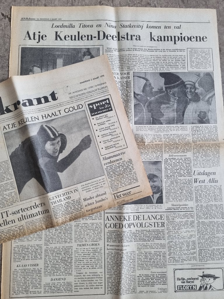 Atje Keulen is wereldkampioen schaatsen (1970), Ophalen of Verzenden, 1960 tot 1980, Knipsel(s)