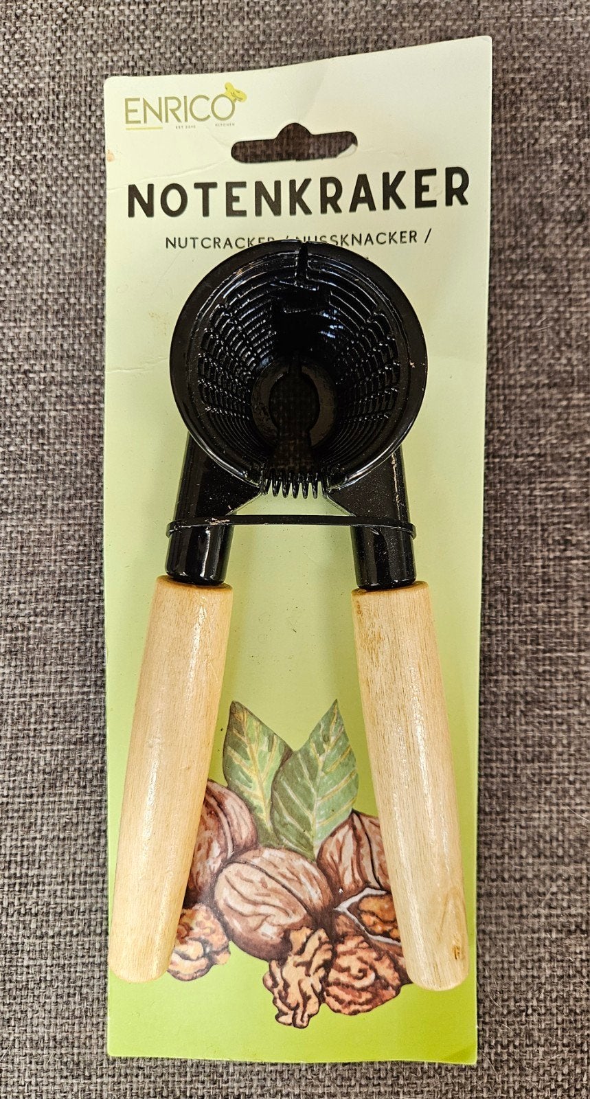 Nieuwe Enrico notenkraker-gietaluminium met houten handvat, Overige typen, Nieuw, Ophalen of Verzenden, Zwart