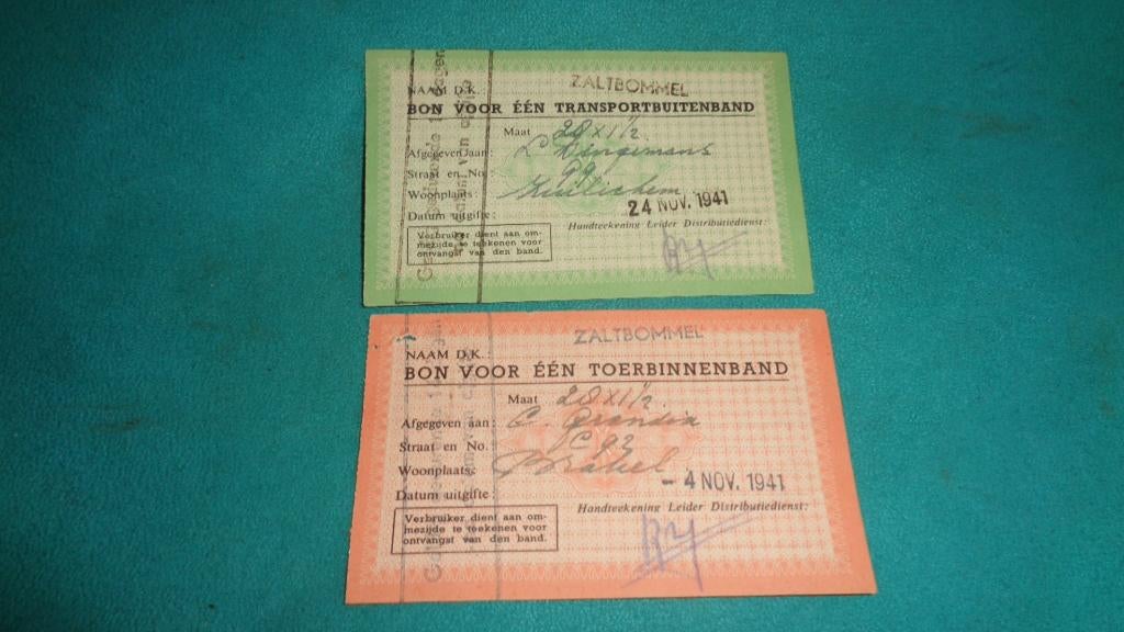 Zaltbommel Oorlog wo2 fiets rijwiel band distributie set1, Verzamelen, Militaria | Tweede Wereldoorlog, Overige soorten, Overige typen