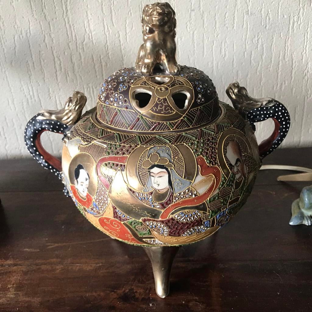 Antieke Japanse Satsuma pot met deksel en draken, Ophalen of Verzenden