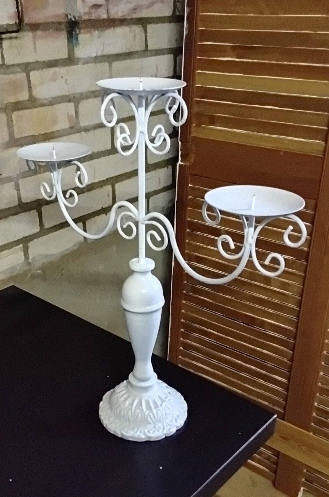 Witte metalen kandelaar - 45 cm hoog, Ophalen, Gebruikt, Metaal, Kandelaar