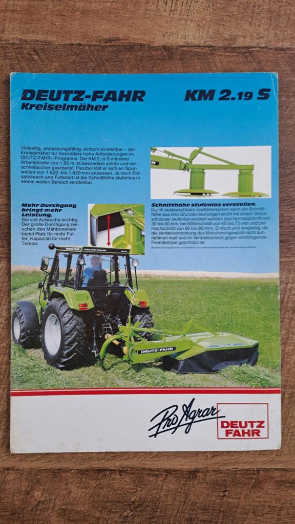 Folder DEUTZ FAHR roterende maaier KM 2.19 S,  cyclomaaier, Ophalen of Verzenden, Gelezen, Folder