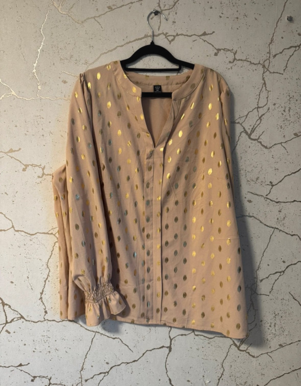 Beige blouse met gouden stippen, Verzenden, Nieuw, Maat 46/48 (XL) of groter, Beige