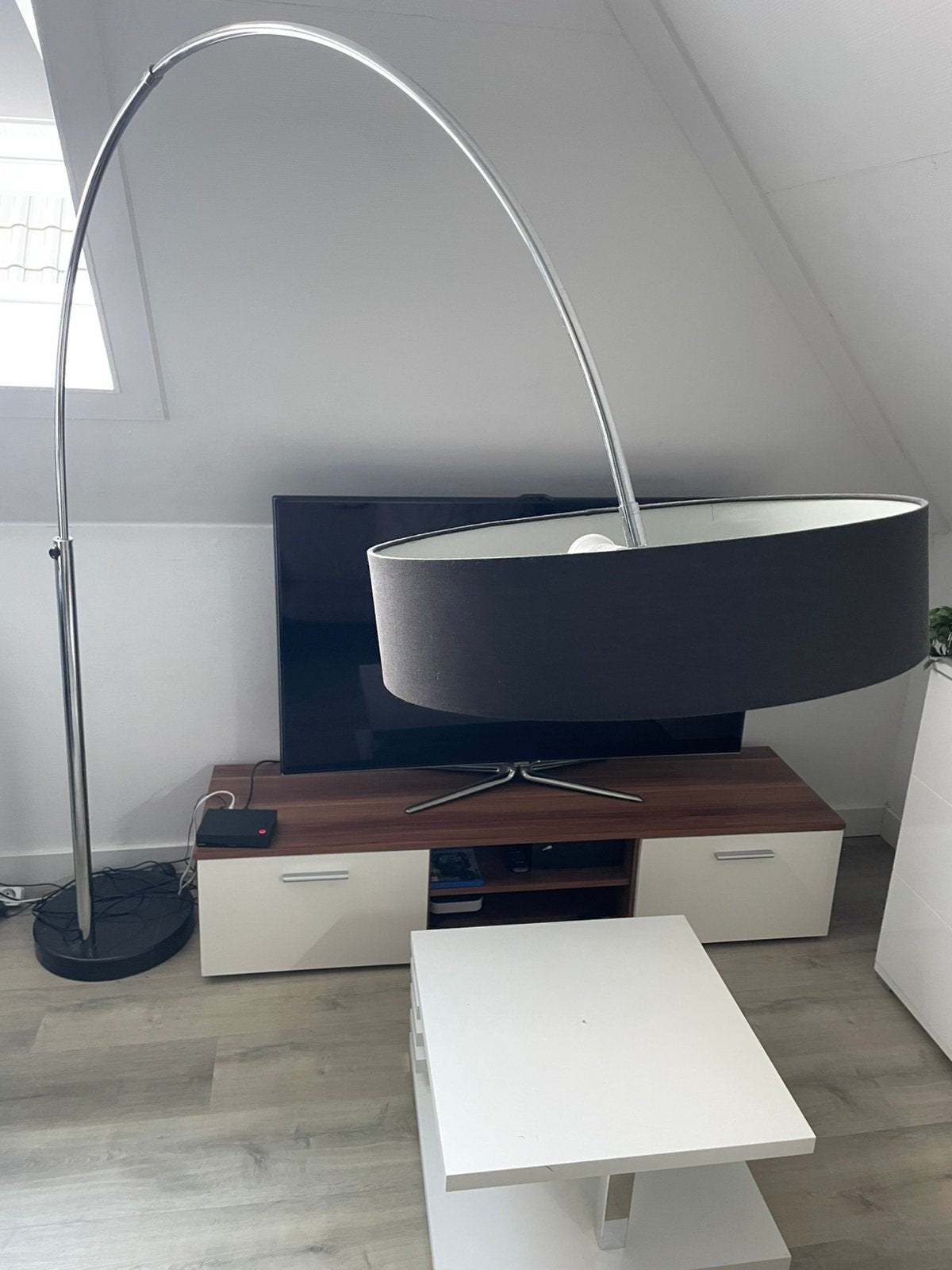 Moderne booglamp zwart incl. voet, Ophalen, Zo goed als nieuw, E27 (groot), 150 tot 200 cm