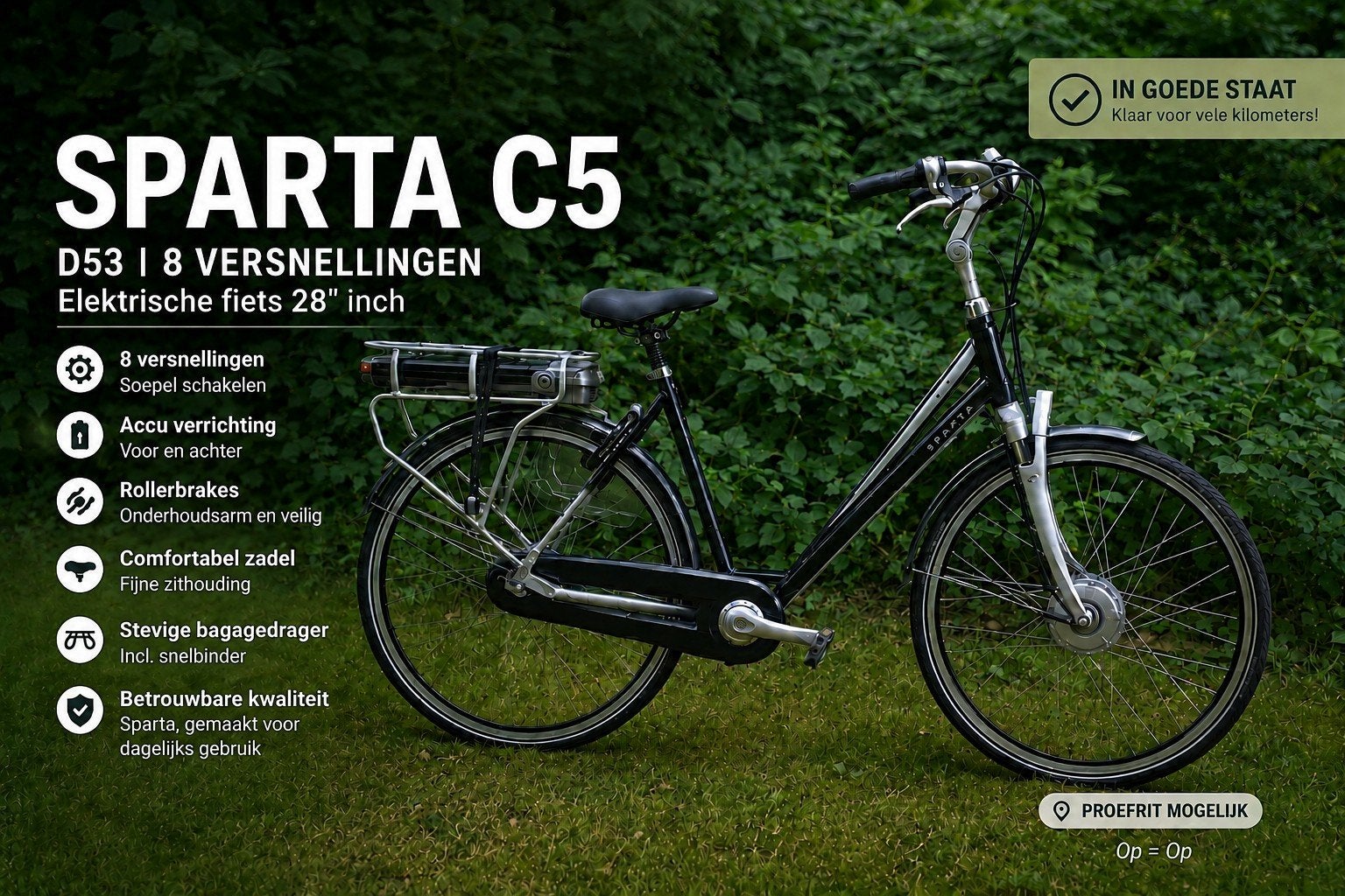 Elektrische Fiets 28"inc Sparta C-5 D53.    8 versnellingen, Ophalen, 4 kinderen of meer, Elektrisch, Zo goed als nieuw