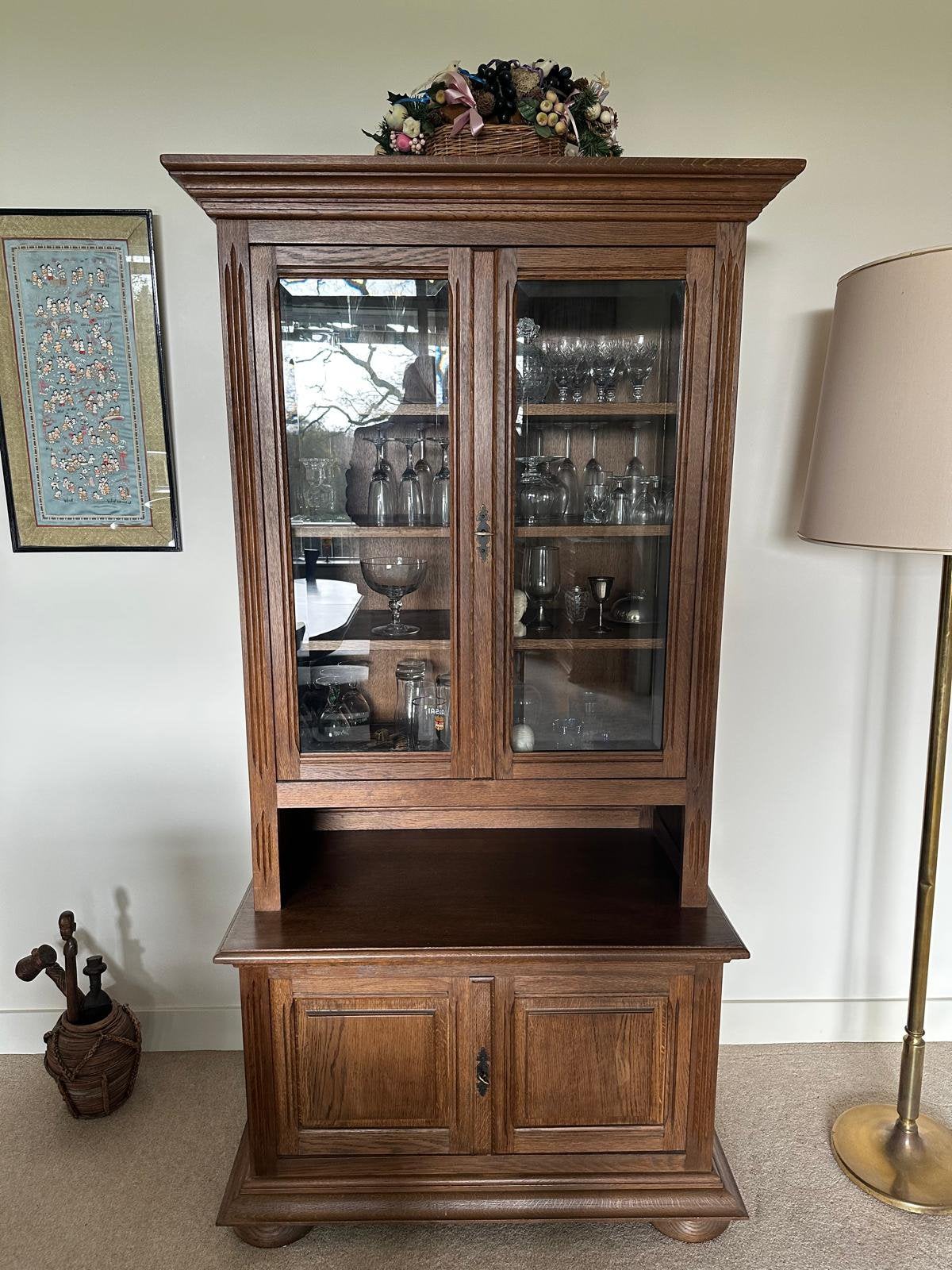 Eiken Vitrine kast, Ophalen, 50 tot 100 cm, Zo goed als nieuw, 150 tot 200 cm