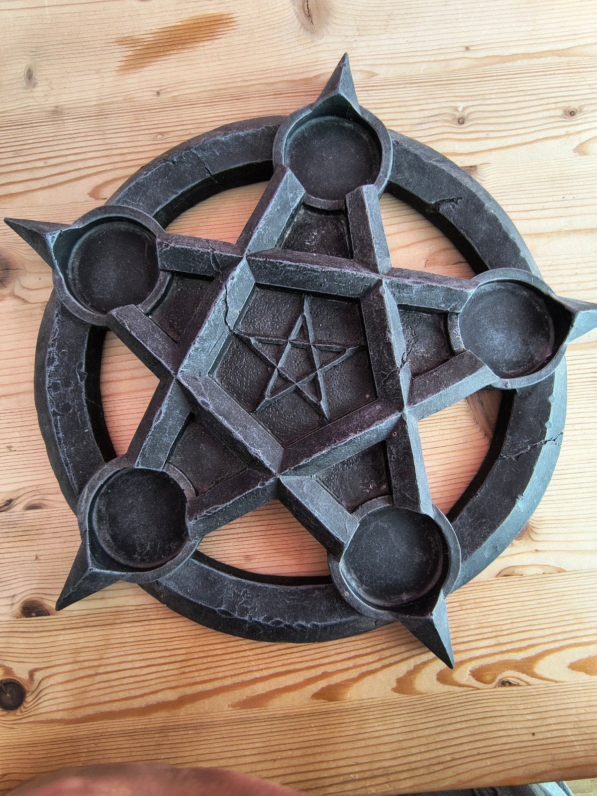 Nemesis Now Gothic Pentagram Waxinelichthouder Zwaar, Overige materialen, Verzenden, Waxinelichthouder, Zo goed als nieuw