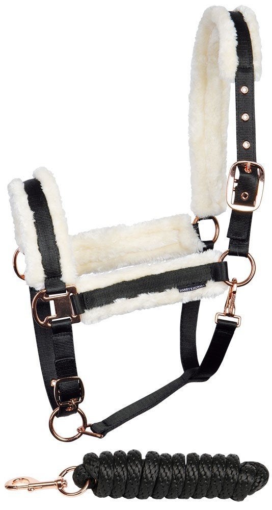 Harry's Horse Halsterset Rosegold met Bont, maat Cob, Dieren en Toebehoren, Harry's Horse, Nieuw, Ophalen of Verzenden, Zwart