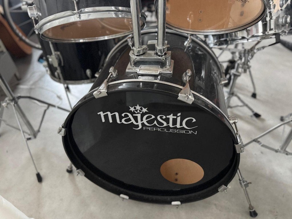 Compleet Majestic drumstel + dubbele bassdrumpedaal, Muziek en Instrumenten, Drumstellen en Slagwerk, Ophalen, Gebruikt, Overige merken