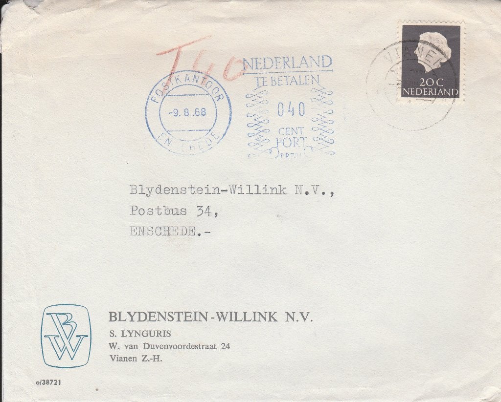 VIANEN 1968 BLYDENSTEIN-WILLINK S. LYNGURIS WvDuvenvoordestr, Ophalen of Verzenden, 1960 tot 1980, Gelopen, Utrecht