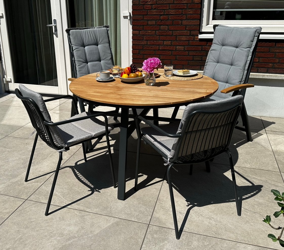 Complete tuinset – tafel + 4 stoelen + 4 kussens, Ophalen, 4 zitplaatsen, Eettafel, Aluminium