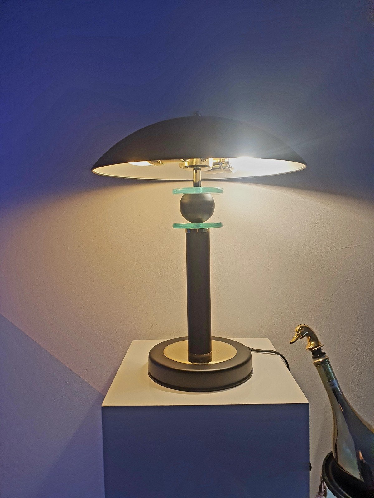 Mushroom tafellamp shell elec. Jaren 80 mat zwart, Ophalen, Zo goed als nieuw, Metaal, Hollywood regency