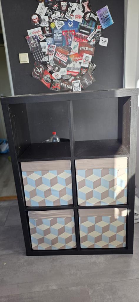 Ikea Kallax kast met 6 vakken en 4 opbergboxen, Ophalen, Gebruikt, 25 tot 50 cm