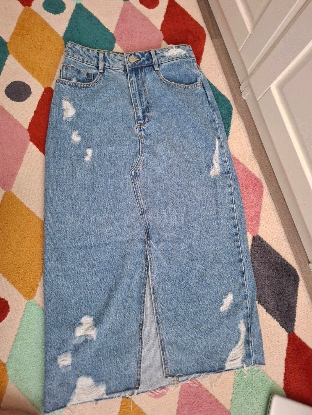 Zara Lichtblauwe Denim Midi Rok XS - Hoge Taille, Blauw, Zara, Ophalen of Verzenden, Maat 34 (XS) of kleiner