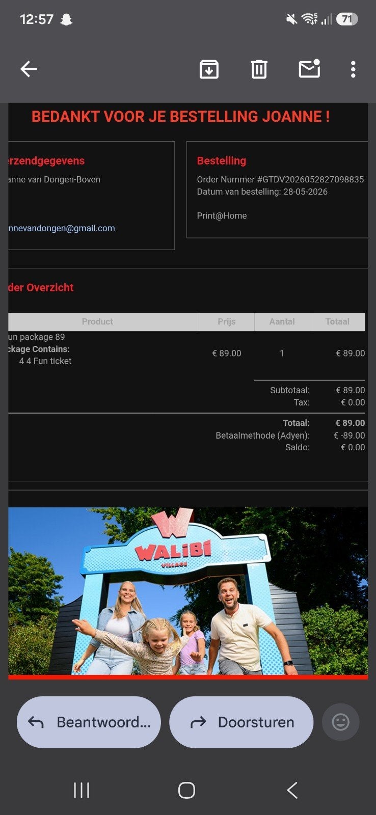 4 tickets Walibi, Drie personen of meer, Ticket of Toegangskaart