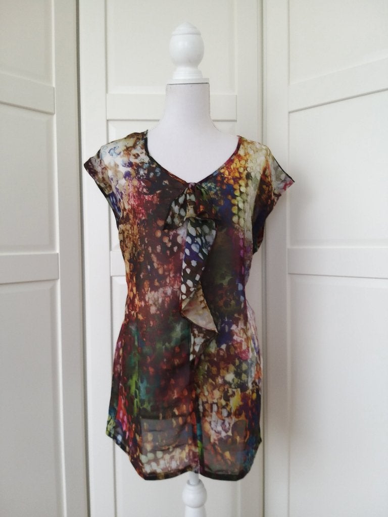 Sandwich kleurige chiffon top, maat 36 S (valt als L), Ophalen of Verzenden, Korte mouw, Maat 36 (S), Sandwich