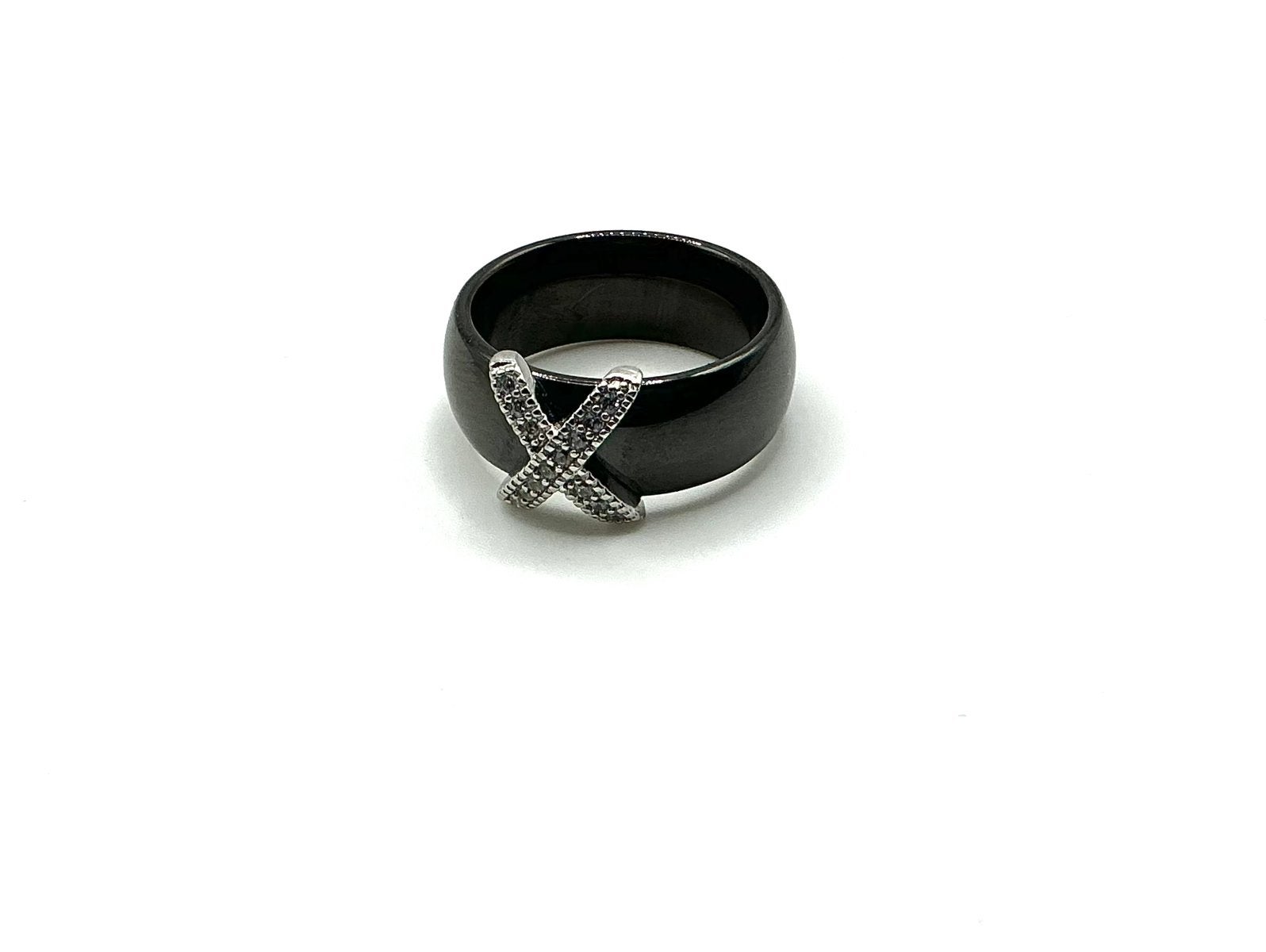 Vintage ring 925 zilver keramische ring met zilver en stenen, Verzenden, Zilver, Ring