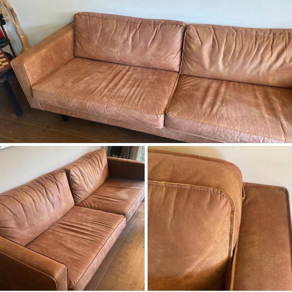 Leren bank - 3-zits - Cognac kleur, Ophalen, Gebruikt, 150 tot 200 cm, Driepersoons