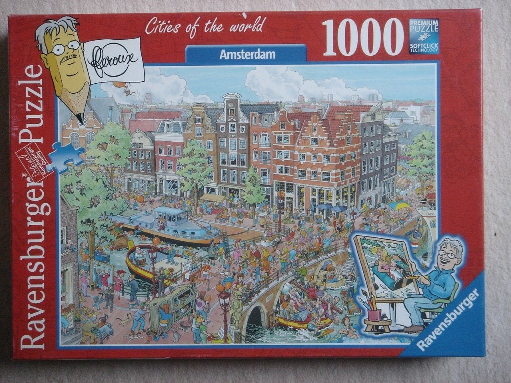 1000 Fleroux Puzzel: Cities of the world: Amsterdam, Ophalen, 500 t/m 1500 stukjes, Zo goed als nieuw, Legpuzzel