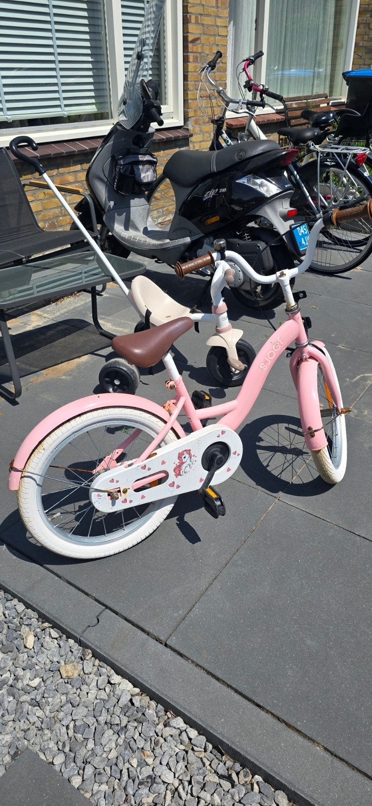 Roze kinderfiets 16 inch met zijwieltjes, Ophalen, Gebruikt, 16 tot 20 inch, Sjoef
