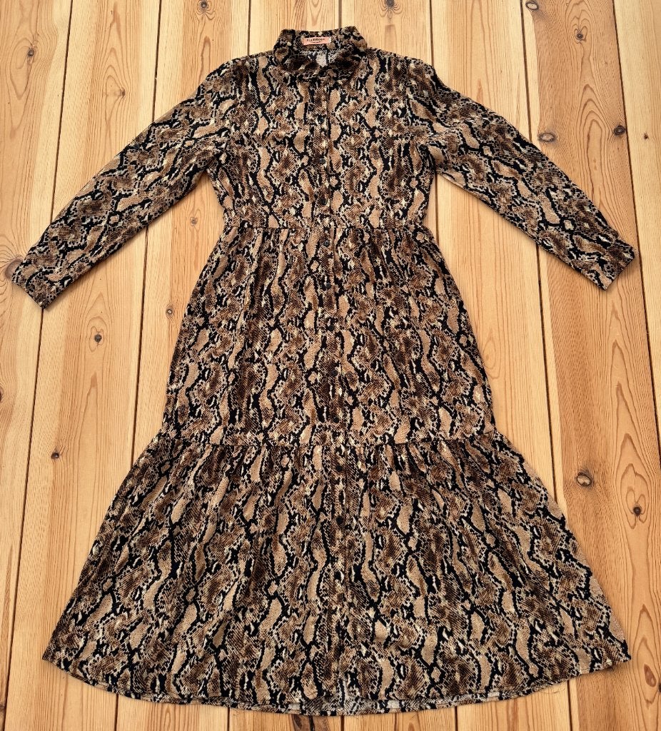 Flam Mode jurk / maxi dress - Bruin Zwart - Small / Medium, Bruin, Ophalen of Verzenden, Zo goed als nieuw, Maat 36 (S)