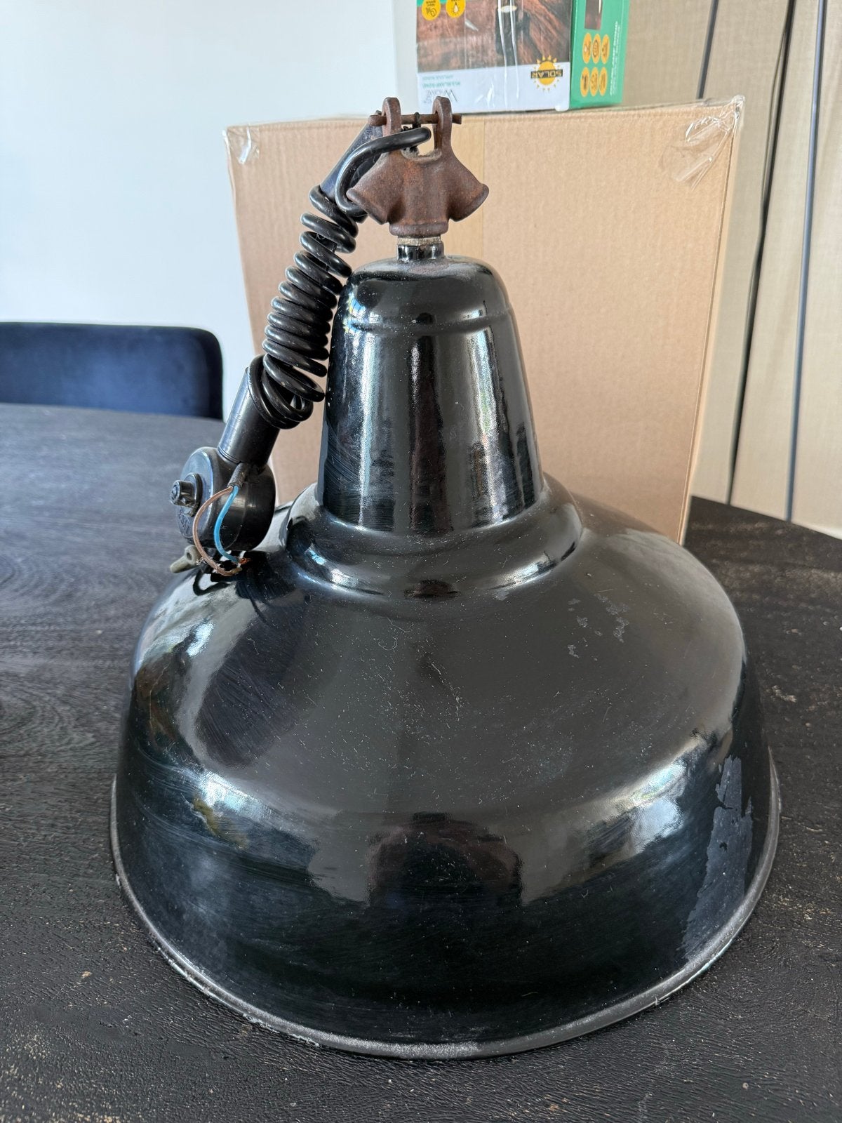 Vintage Zwarte Emaille Industriële Hanglamp, Ophalen
