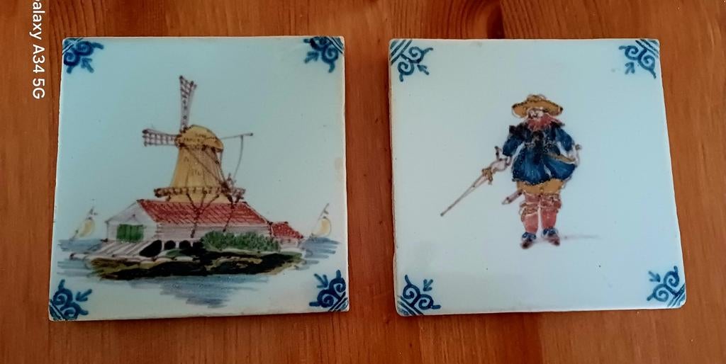 Mooie set van 2 handbeschilderde Delfts blauwe tegeltjes, Ophalen