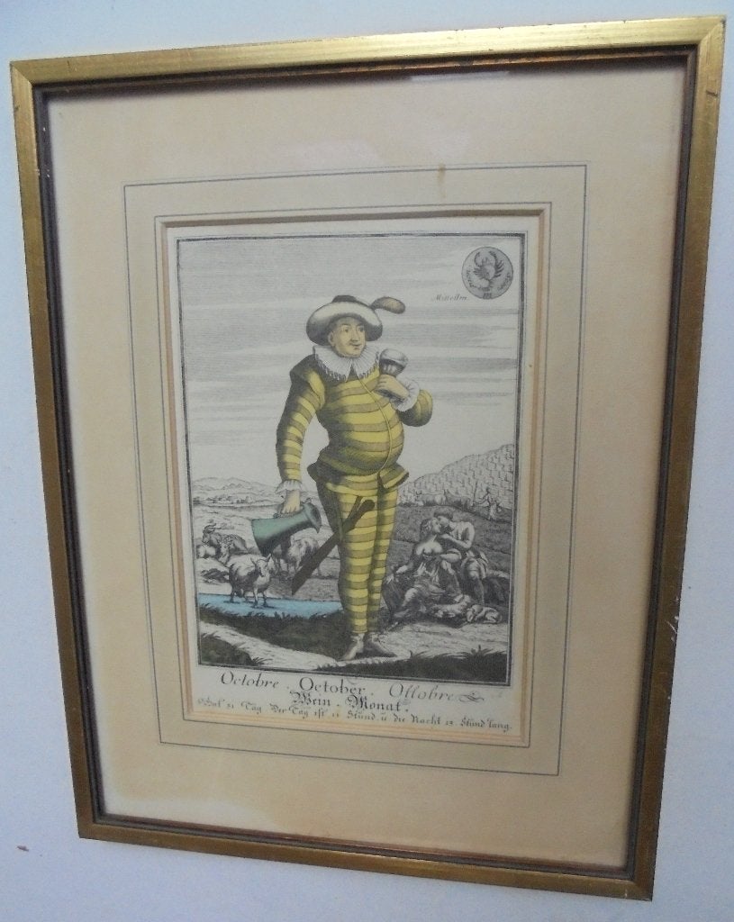 Gravure Oktober kreeft horoscoop, 1850 of veel eerder, Antiek en Kunst, Ophalen