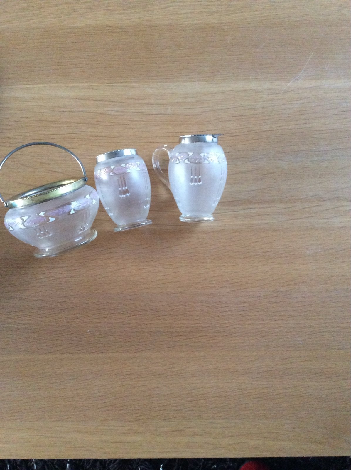 Set van 3 antieke glazen potjes met zilveren rand, Ophalen of Verzenden