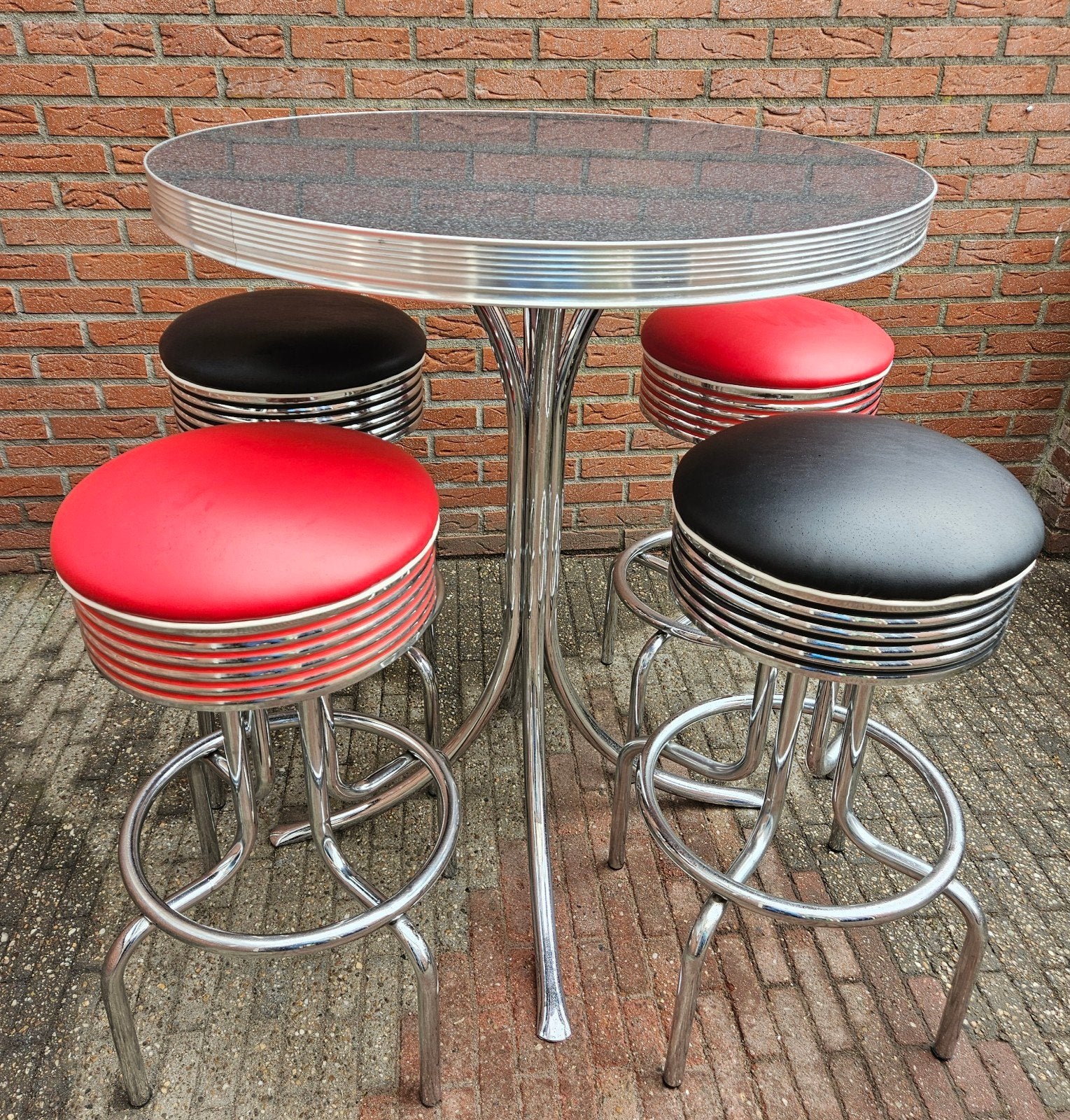 FIFTIES SIXTIES AMERIKAANSE BEL AIR BARKRUKKEN MET BARTAFEL, Ophalen, 5 krukken of meer, 60 tot 90 cm, Met voetsteun