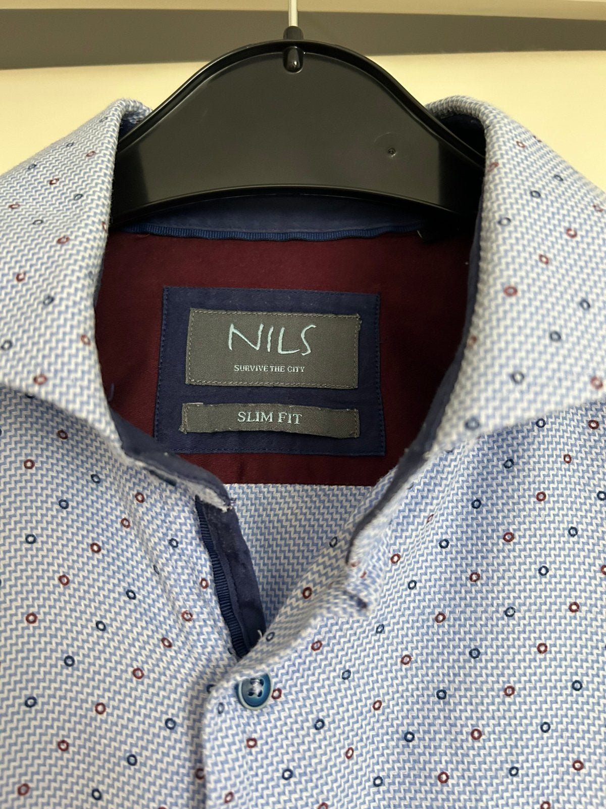 Overhemd katoen maat 38 slimfit merk Nils ( jac hensen), Ophalen of Verzenden, Zo goed als nieuw, Blauw, Halswijdte 38 (S) of kleiner
