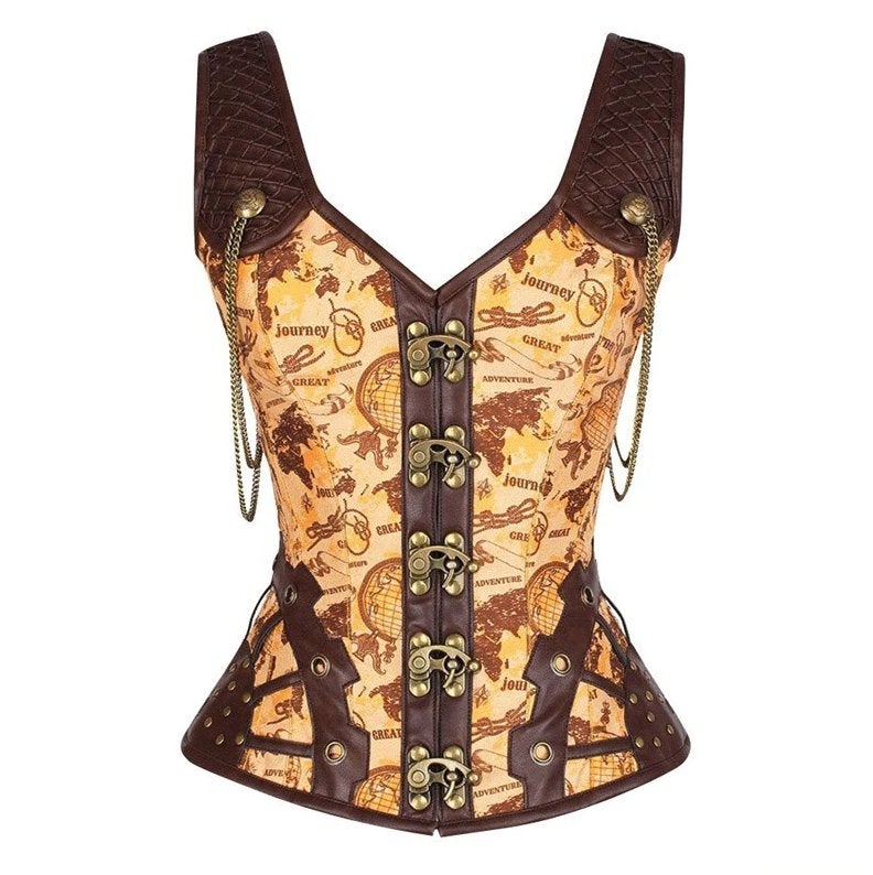 Gouden leren steampunk korset sexy bustier gothic kettingen, Verzenden, Goud, Body of Korset