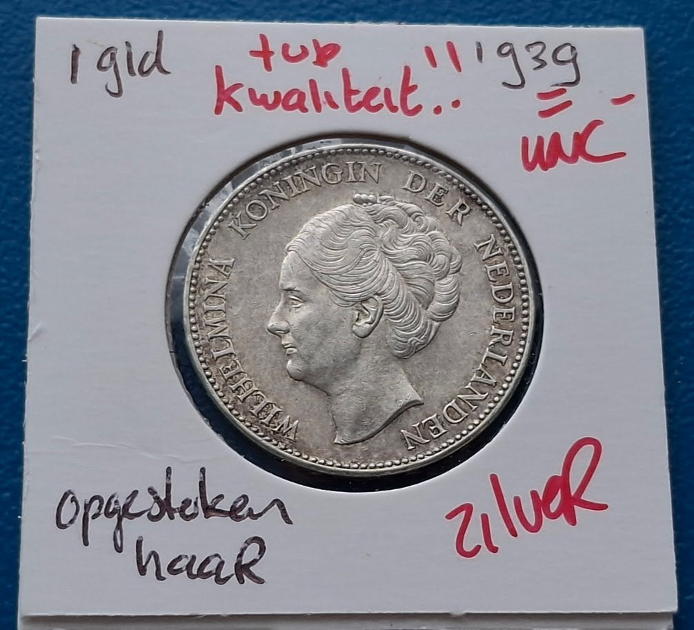 * Nederland 1 gulden 1939 - Wilhelmina (- UNC), Postzegels en Munten, Munten | Nederland, 1 gulden, Zilver, Ophalen of Verzenden