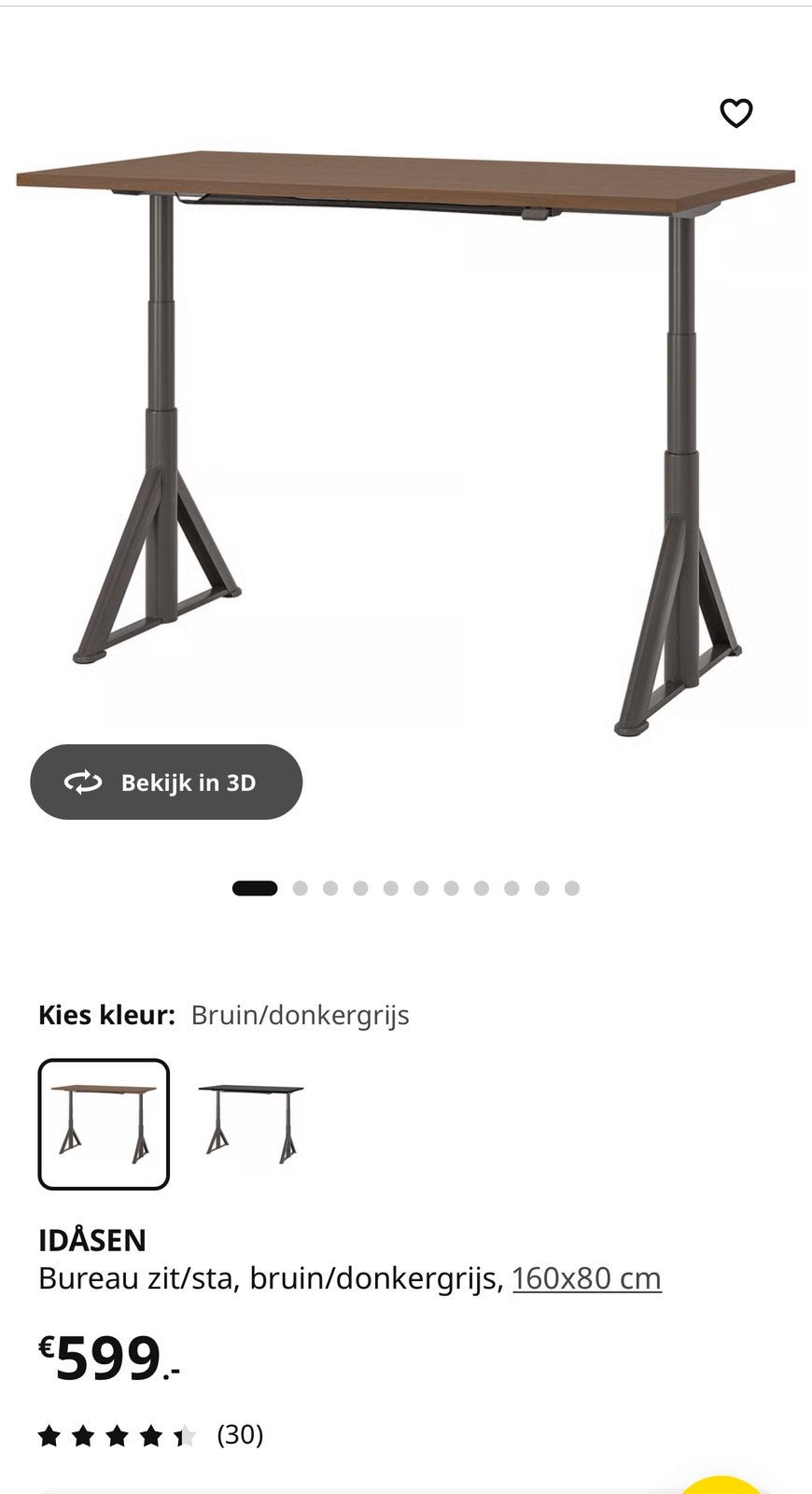 IKEA IDASEN zit/sta bureau 160/80 nieuw in doos, Huis en Inrichting, Bureaus, Ophalen, Zit-sta bureau, 160 cm, IKEA
