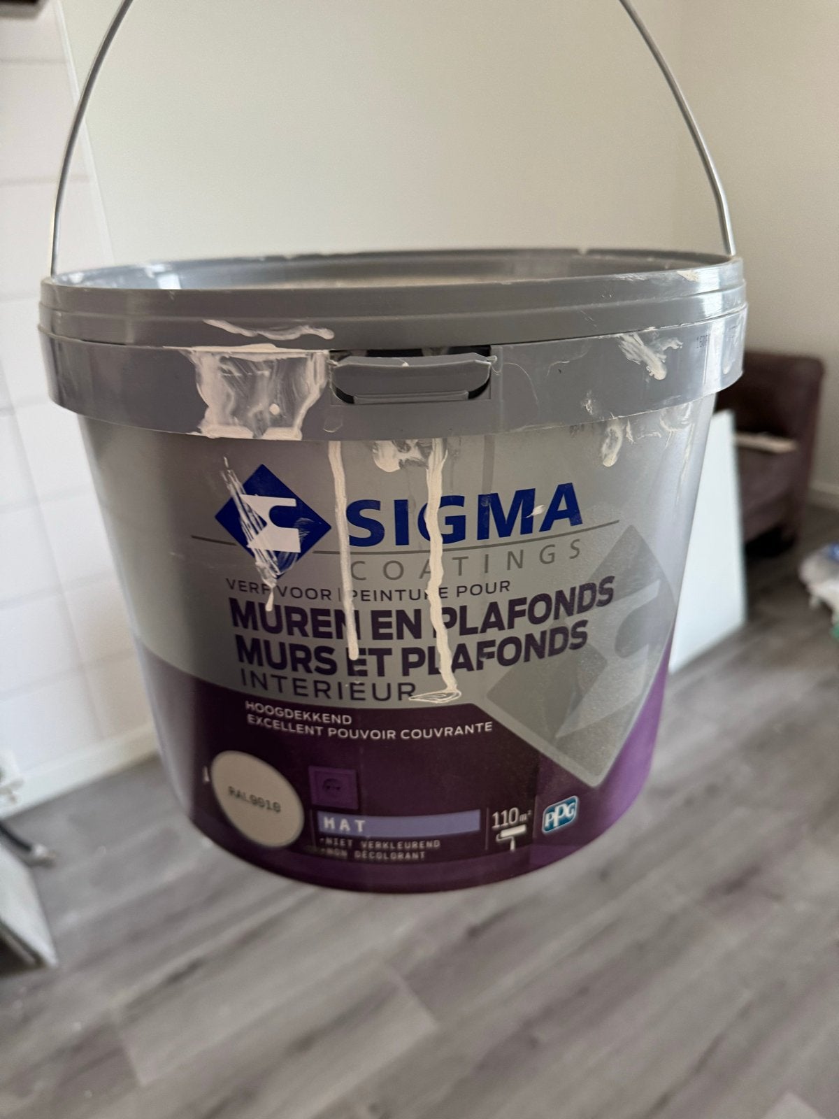 Sigma muurverf interieur RAL 9010 10 liter, Ophalen, Gebruikt, Overige typen