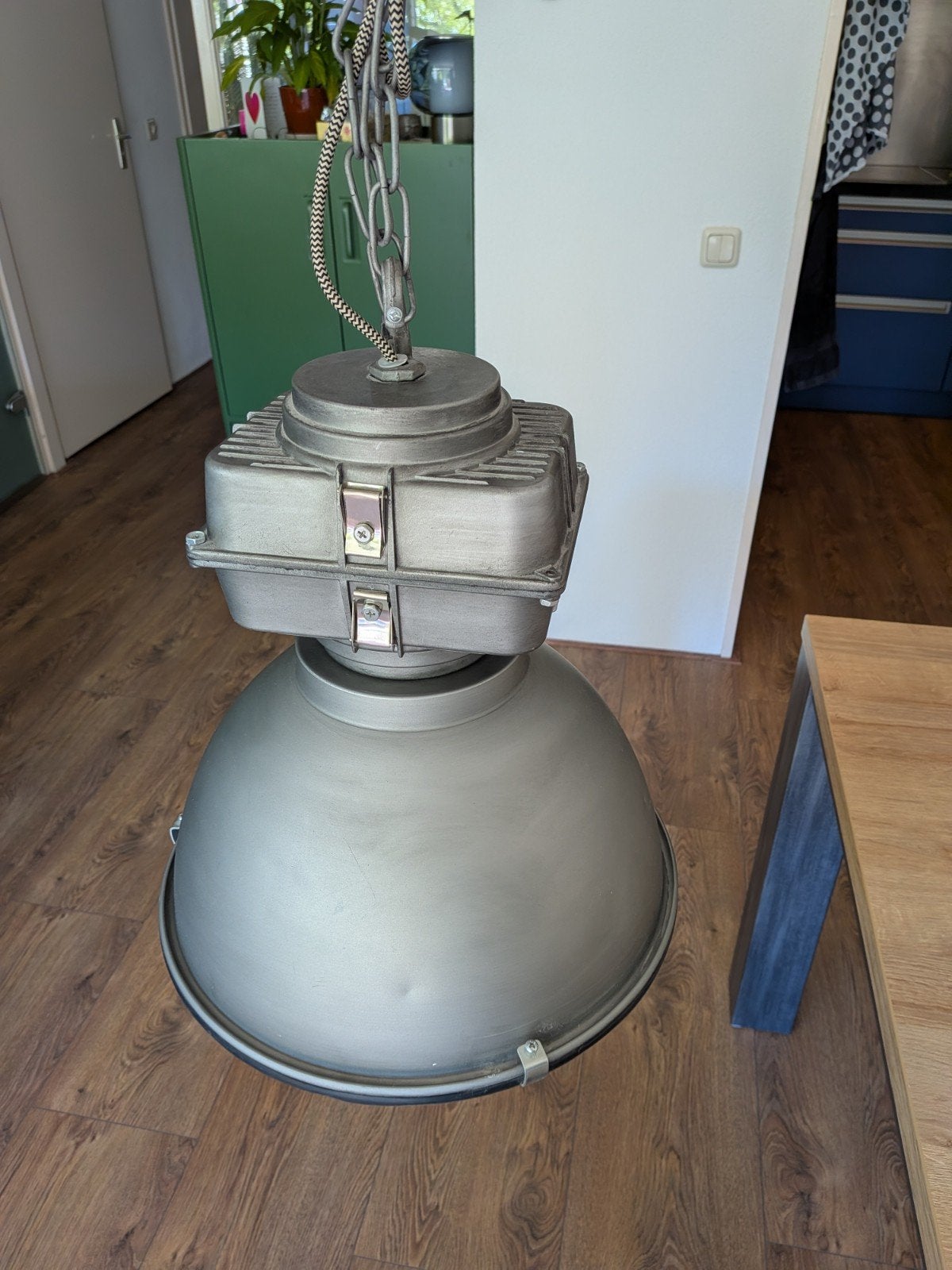 Industrielamp grijs, Huis en Inrichting, Gebruikt, Glas, Industrieel, E27 (groot)
