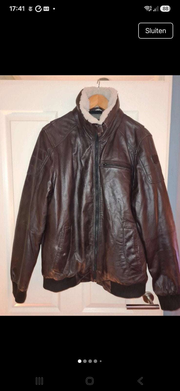 Vanguard Leren Bomberjack met Bontkraag - Maat XL, Bruin, Maat 56/58 (XL), Ophalen of Verzenden, Vanguard