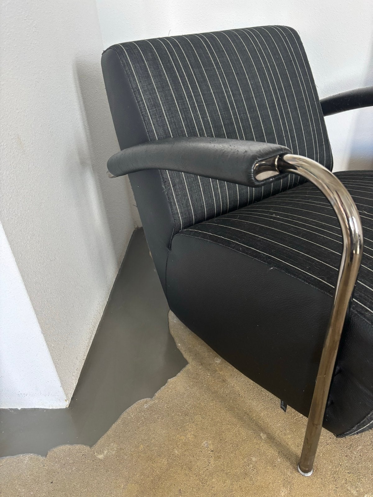 Leolux Scylla fauteuil - Gerard Vollenbrock - Chroom/Leer/St, Ophalen, Gebruikt, Leer, 75 tot 100 cm
